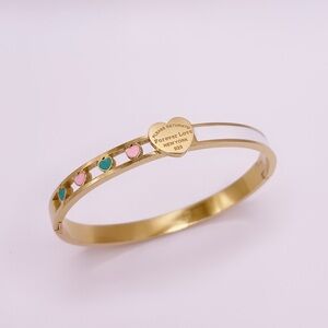 Gold Heart Bangle with Multicolor Accents